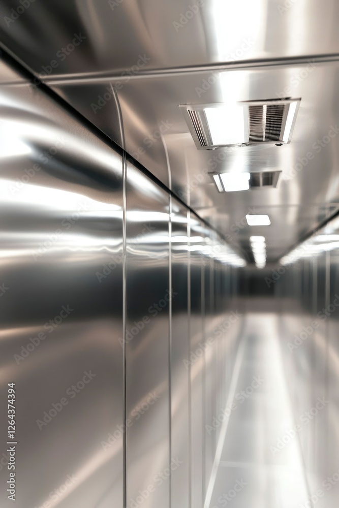 Sticker Sterile hallway with bright lights used for clean manufacturing or hospital setting