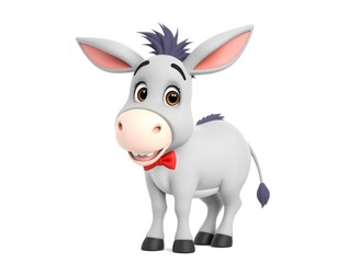 Obraz premium Adorable 3D Render of a Grey Donkey Wearing a Red Bow Tie Against a White Background