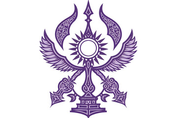 Fototapeta premium Fantasy Emblem with Arabian Lamp, Djinn, and Crescent Moon in Purple and White