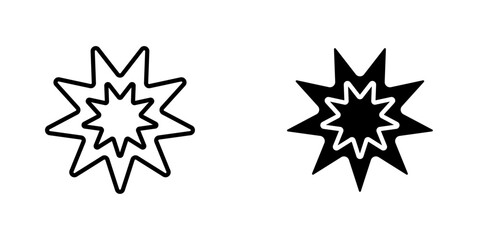 Bahai icons. stroke line and black solid icons