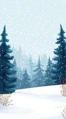Fototapeta premium Gentle snowfall over a snow-covered pine forest, peaceful winter. Vertical