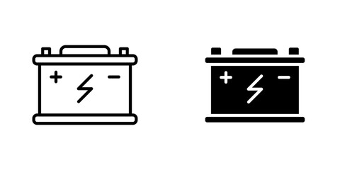 Car battery icons. stroke line and black solid icons