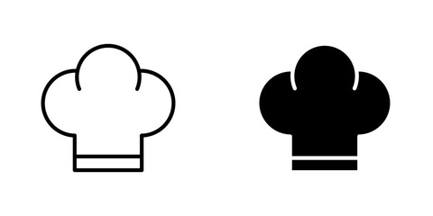 Chef hat icons. stroke line and black solid icons