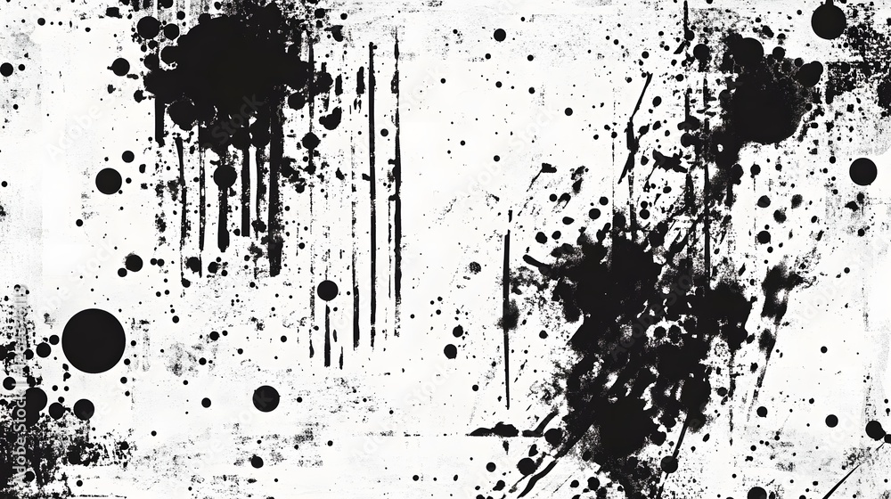 Fototapete Mesmerizing abstract ink splatter painting in bold black and white with dynamic fluid motion and striking visual expression  This image features an experimental