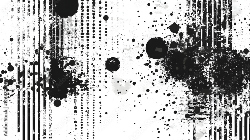 Poster Mesmerizing abstract liquid splatter texture with dynamic black and white paint blots drops and streaks on a minimalist monochrome backdrop  This captivating digital evokes a sense of energy motion