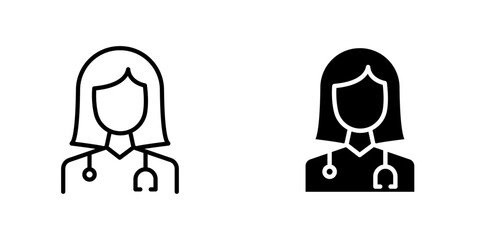 Doctor icons. stroke line and black solid icons