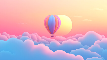 Naklejka premium A colorful hot air balloon floating above the clouds, a vector illustration in flat style