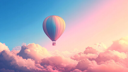 Obraz premium A colorful hot air balloon floating above the clouds, a vector illustration in flat style