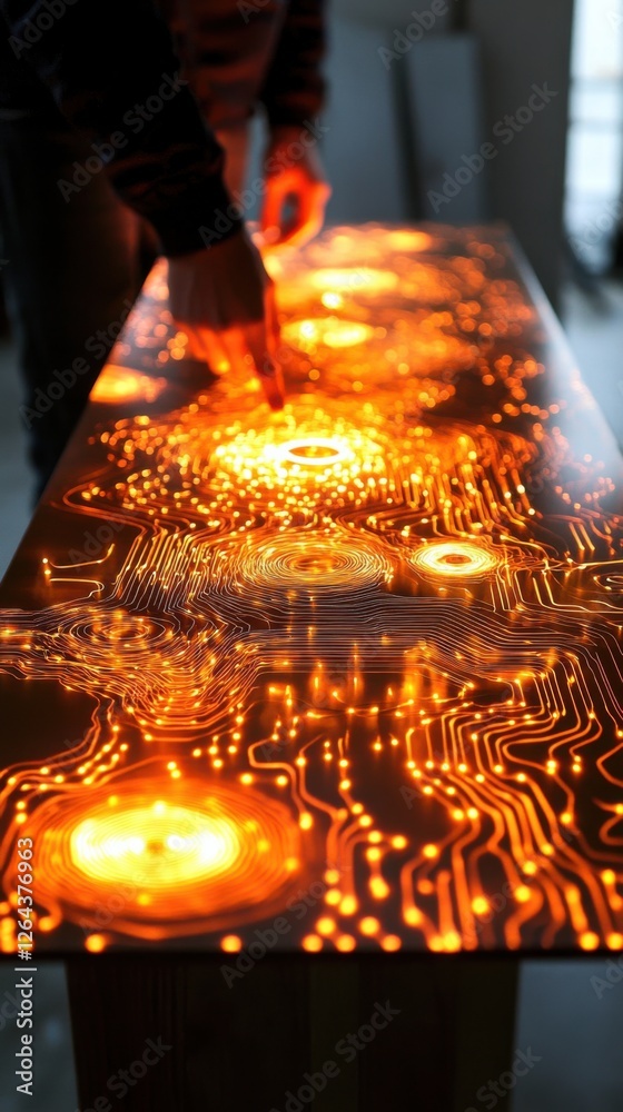 Aufkleber glowing circuit patterns transforming dynamically, futuristic design. vertical