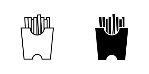 French-fries icons. stroke line and black solid icons