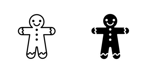 Gingerbread man icons. stroke line and black solid icons