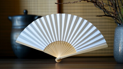 Chinese hand fan isolated handheld souvenir from China or Japan, folding paper or silk blower. Traditional oriental white and gold collection asian geisha foldable decor, Realistic 3d Vector mock up