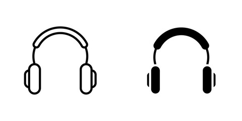Headset icons. stroke line and black solid icons