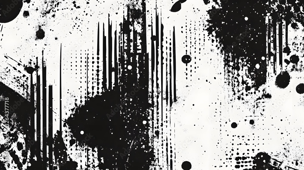 Aufkleber Mesmerizing Abstract Textural Backdrop with Dynamic Splatter and Drip Effects in Monochrome Tones  This captivating image showcases an abstract modern
