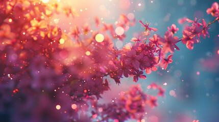 Beautiful close-up of blooming pink flowers with soft bokeh background, evoking springtime serenity