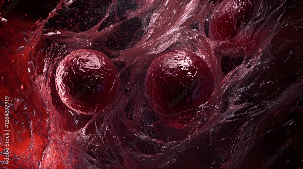 Poster Mesmerizing abstract texture with organic fluid and cellular patterns that resemble a microscopic view of biological structures or molecular processes  The vivid colors granular texture