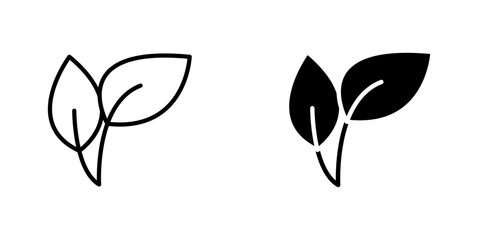 Leaf icons. stroke line and black solid icons