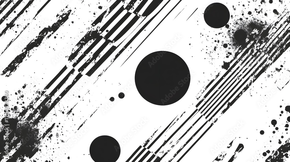 Poster Mesmerizing Black and White Abstract Grunge Textural Background with Geometric Patterns and Splattered Brushstrokes  Dynamic and modern graphic design with a high contrast minimal and aesthetic