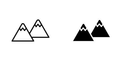 Mountains icons. stroke line and black solid icons