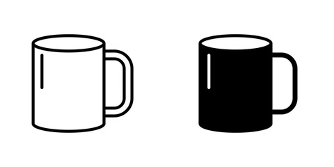 Mug icons. stroke line and black solid icons