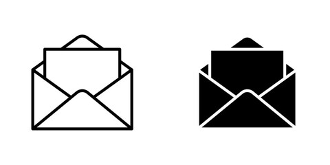 Open envelope icons. stroke line and black solid icons