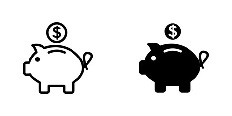 Piggy bank icons. stroke line and black solid icons