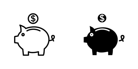 Piggy bank icons. stroke line and black solid icons