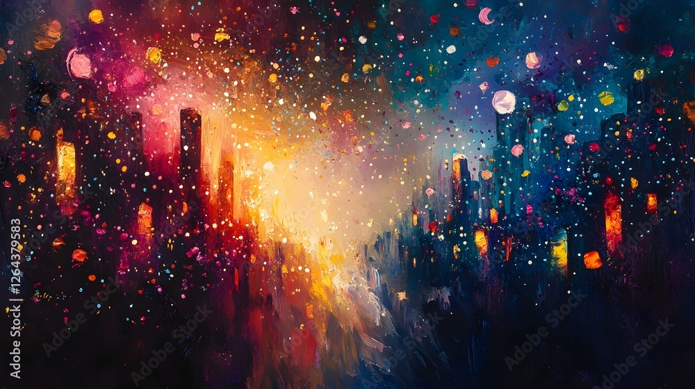 Aufkleber mesmerizing cityscape of vibrant lights and enchanting festivities in the nighttime sky shimmering s
