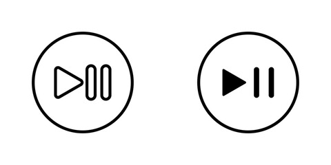 Play pause icons. stroke line and black solid icons