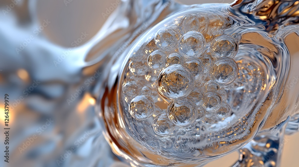 Poster mesmerizing close up shot of a single bubble like droplet within a transparent glass like liquid the