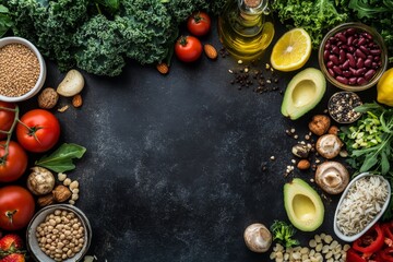 Vibrant Vegan Feast: A Dark Moody Food Photography Composition