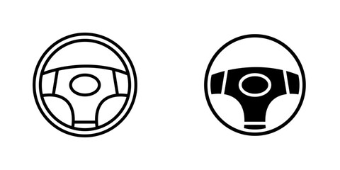Steering wheel icons. stroke line and black solid icons