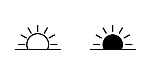 Sunrise icons. stroke line and black solid icons