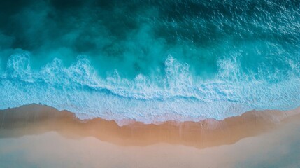 Serene Coastal Panorama: Turquoise Waves Crashing on Golden Sands
