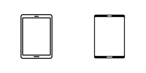 Tablet icons. stroke line and black solid icons