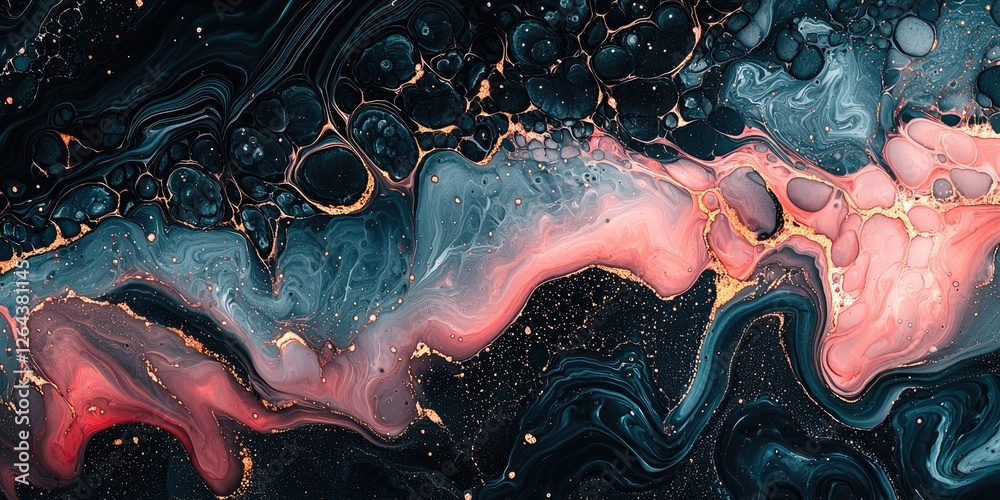 Poster an abstract image featuring marbling fluid art with intricate patterns that flow and swirl in a harm