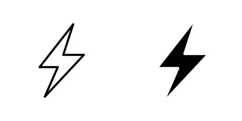 Thunder bolt icons. stroke line and black solid icons