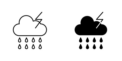 Thunderstorm icons. stroke line and black solid icons