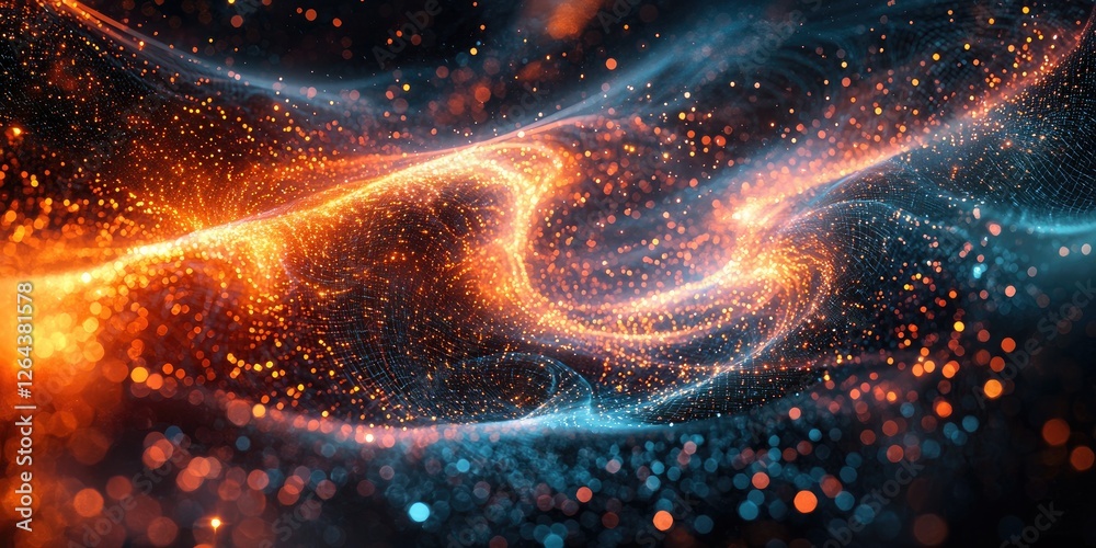 Poster An abstract scene where futuristic art evokes a sense of innovation and technology, utilizing dynamic shapes and glowing effects to create a rich and immersive visual exp