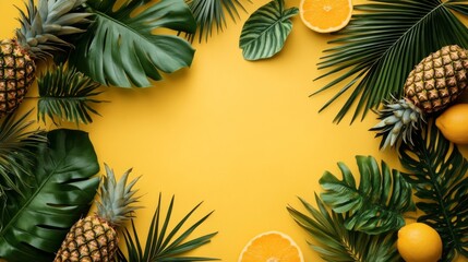 Tropical Fruits and Lush Greenery: A Vibrant Summer Composition