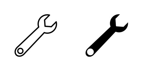 Wrench icons. stroke line and black solid icons