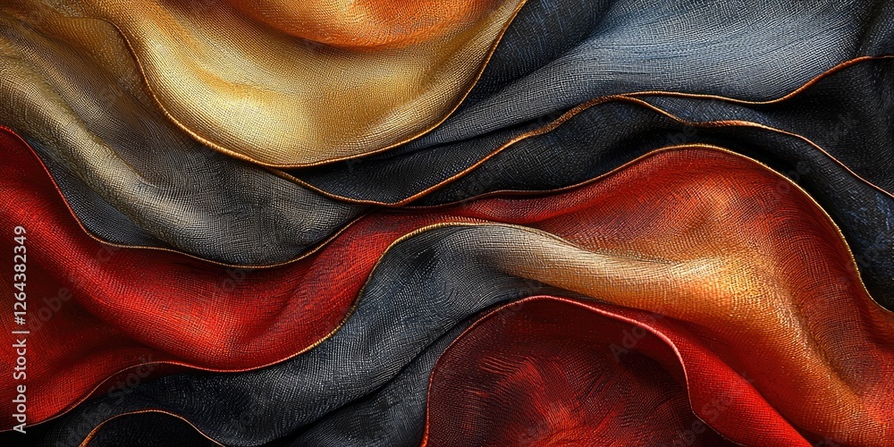 Poster The abstract artwork highlights fabric textures, focusing on the intricate details of different materials, blending rich colors and patterns for a sophisticated compositi