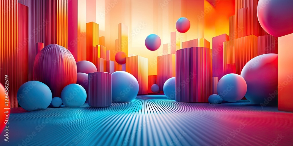 Poster An abstract design showcasing 3D effects, blending various shapes and colors to create a visually refined and engaging composition that emphasizes the allure of three-dim