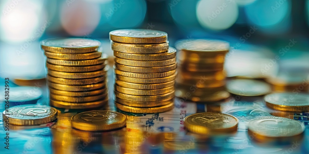 Poster financial presentation on budget sheets with colorful charts and detailed analysis, providing an eng