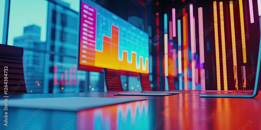 Poster comprehensive budgeting session featuring colorful charts and financial data in a professional corpo