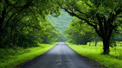 Fototapeta premium Lush Green Tree Lined Road