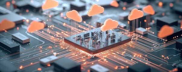 Fototapeta premium Abstract representation of cloud computing and modern network.