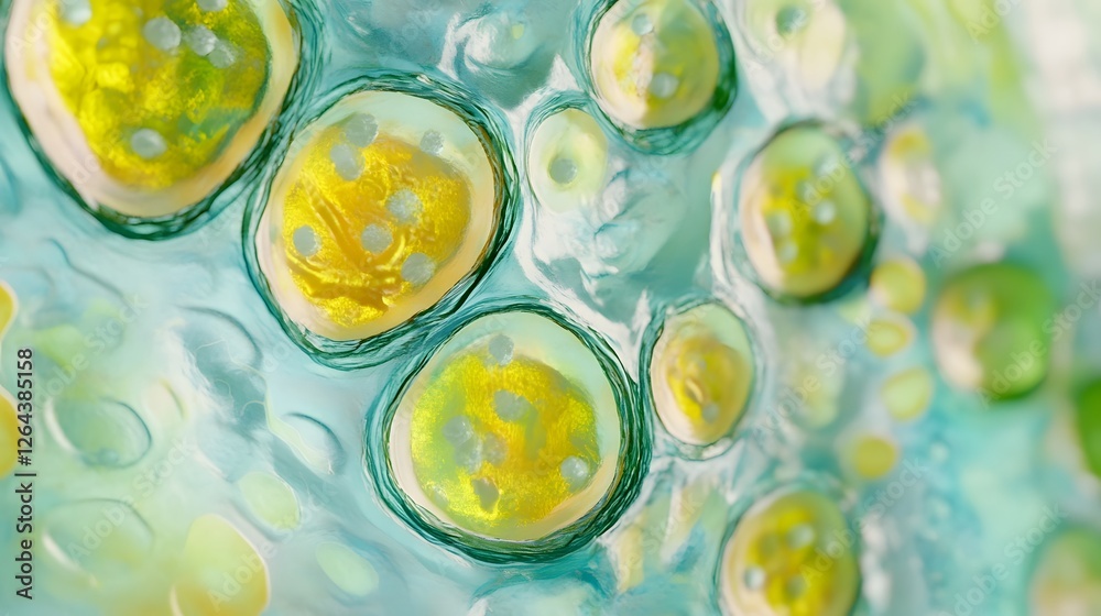 Fototapete mesmerizing fluid spheres in a teal and yellow abstract composition captivating macro close up of or