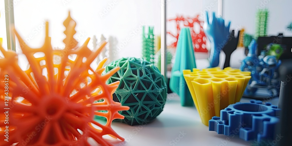 Poster a 3D printer creating prototypes in an innovation lab, with tools and models displaying creative potential.