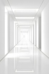 Fototapeta premium Bright and Sterile Hospital Corridor with Clean White Walls, Ideal for Medical Themes